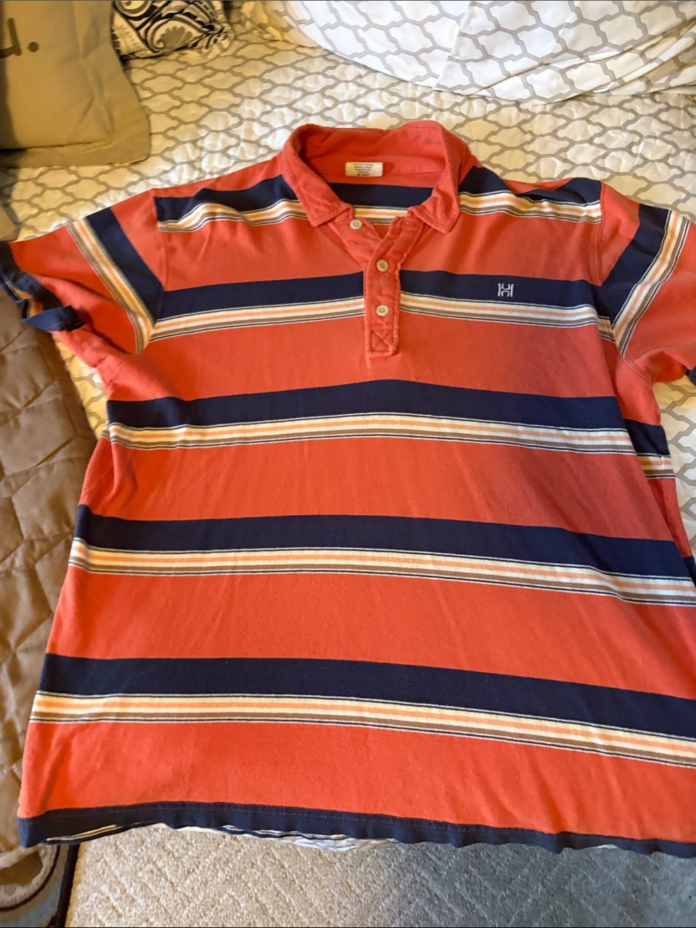 Hollister Red and Navy Striped Polo Shirt